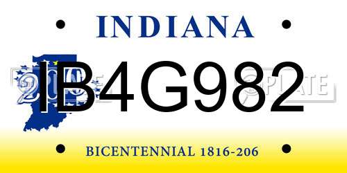 IB4G982 Indiana License Plate