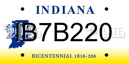 IB7B220 Indiana License Plate