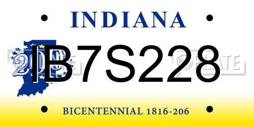 IB7S228 Indiana License Plate