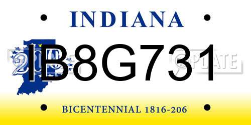 IB8G731 Indiana License Plate