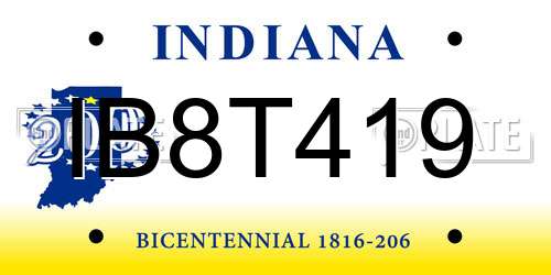 IB8T419 Indiana License Plate