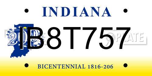 IB8T757 Indiana License Plate