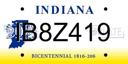 IB8Z419 Indiana License Plate