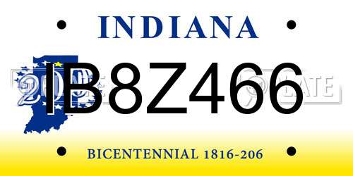 IB8Z466 Indiana License Plate