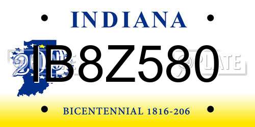 IB8Z580 Indiana License Plate