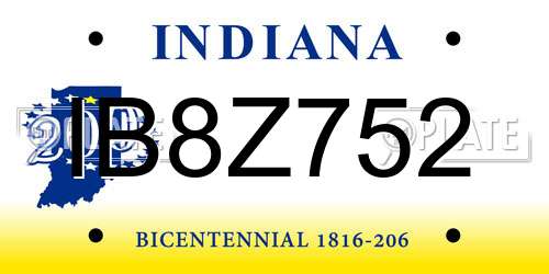 IB8Z752 Indiana License Plate