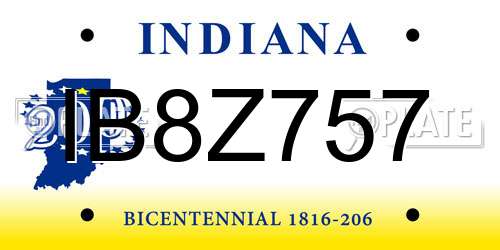 IB8Z757 Indiana License Plate