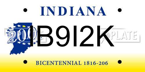 IB9I2K Indiana License Plate