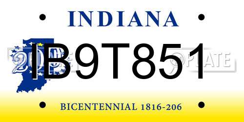 IB9T851 Indiana License Plate