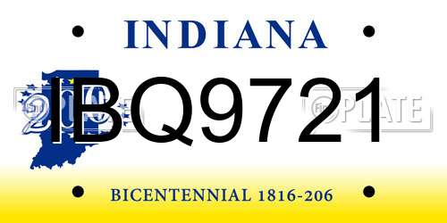 IBQ9721 Indiana License Plate