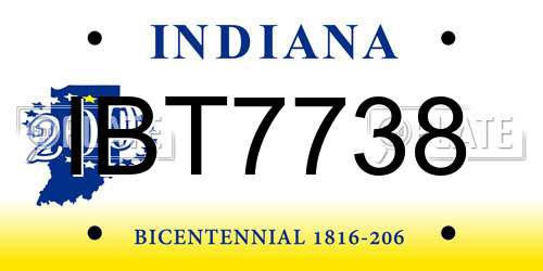 IBT7738 Indiana License Plate