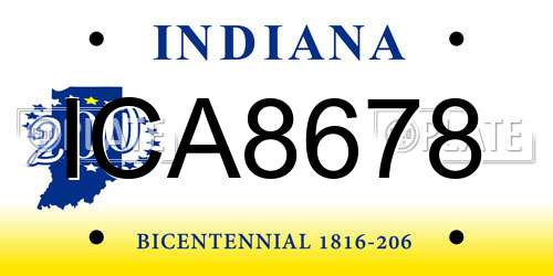 ICA8678 Indiana License Plate