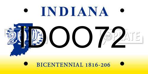 IDOO72 Indiana License Plate