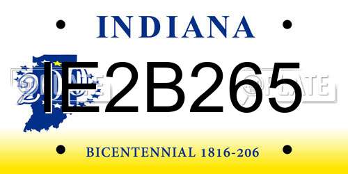 IE2B265 Indiana License Plate