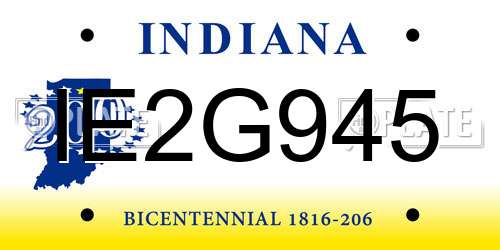 IE2G945 Indiana License Plate