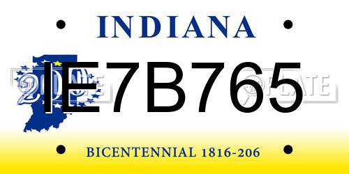 IE7B765 Indiana License Plate