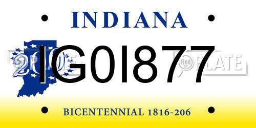 IG0I877 Indiana License Plate