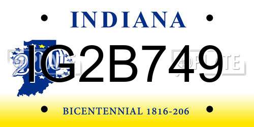 IG2B749 Indiana License Plate