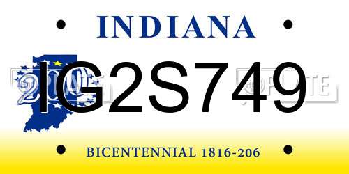 IG2S749 Indiana License Plate