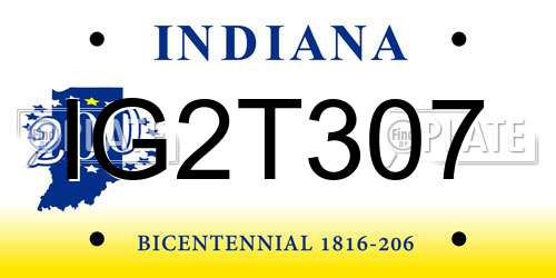 IG2T307 Indiana License Plate