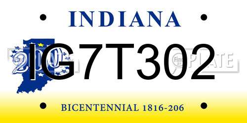 IG7T302 Indiana License Plate