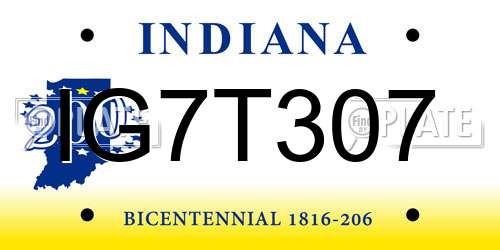 IG7T307 Indiana License Plate