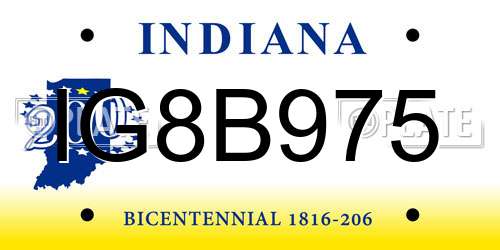 IG8B975 Indiana License Plate
