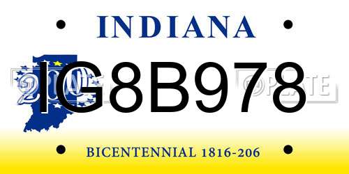 IG8B978 Indiana License Plate