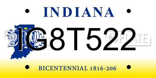IG8T522 Indiana License Plate
