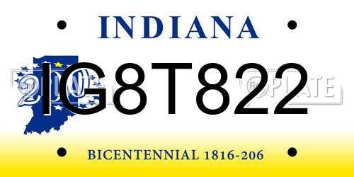 IG8T822 Indiana License Plate