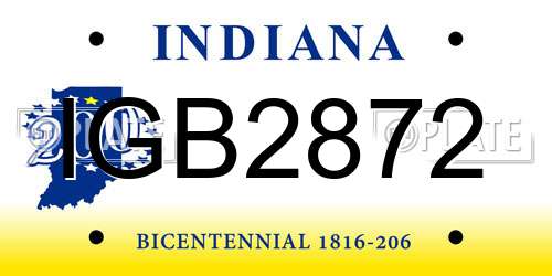 IGB2872 Indiana License Plate