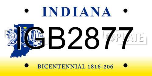 IGB2877 Indiana License Plate