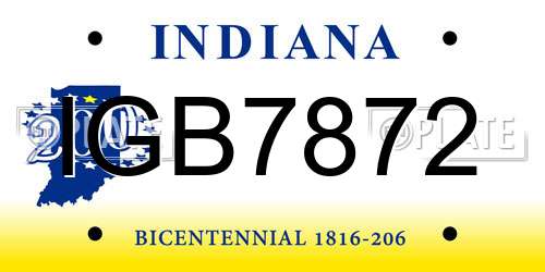 IGB7872 Indiana License Plate