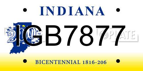 IGB7877 Indiana License Plate