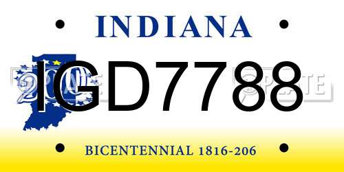 IGD7788 Indiana License Plate
