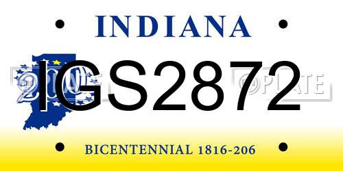IGS2872 Indiana License Plate
