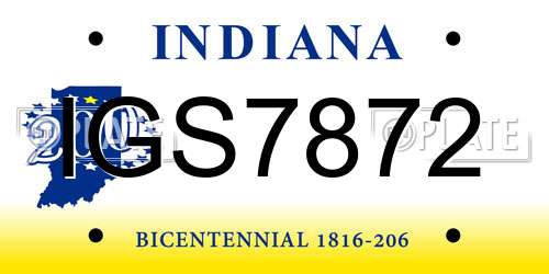 IGS7872 Indiana License Plate