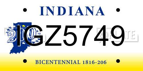 IGZ5749 Indiana License Plate