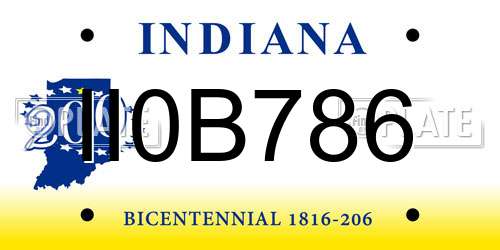 II0B786 Indiana License Plate