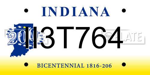 II3T764 Indiana License Plate