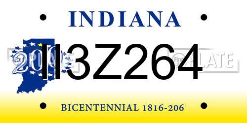 II3Z264 Indiana License Plate