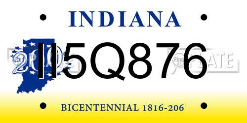 II5Q876 Indiana License Plate