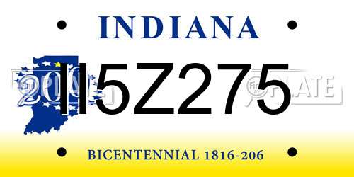 II5Z275 Indiana License Plate