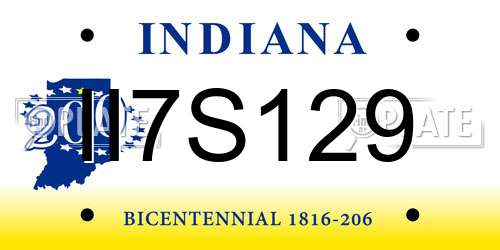 II7S129 Indiana License Plate