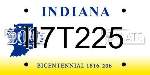 II7T225 Indiana License Plate