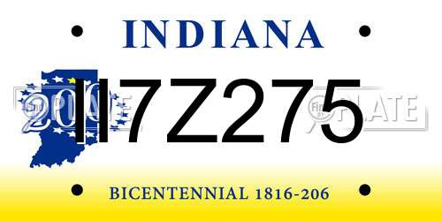 II7Z275 Indiana License Plate