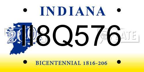 II8Q576 Indiana License Plate