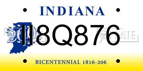 II8Q876 Indiana License Plate