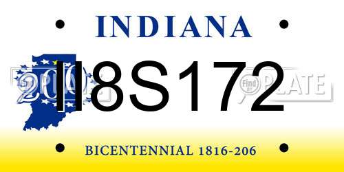 II8S172 Indiana License Plate