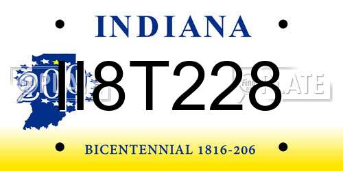 II8T228 Indiana License Plate